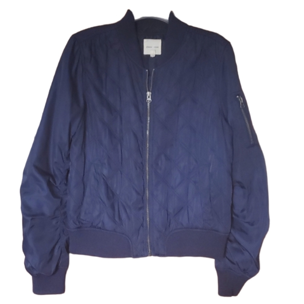 Urban Outfitters Silence + Noise Womans Navy Quilted Bomber Jacket Size Large